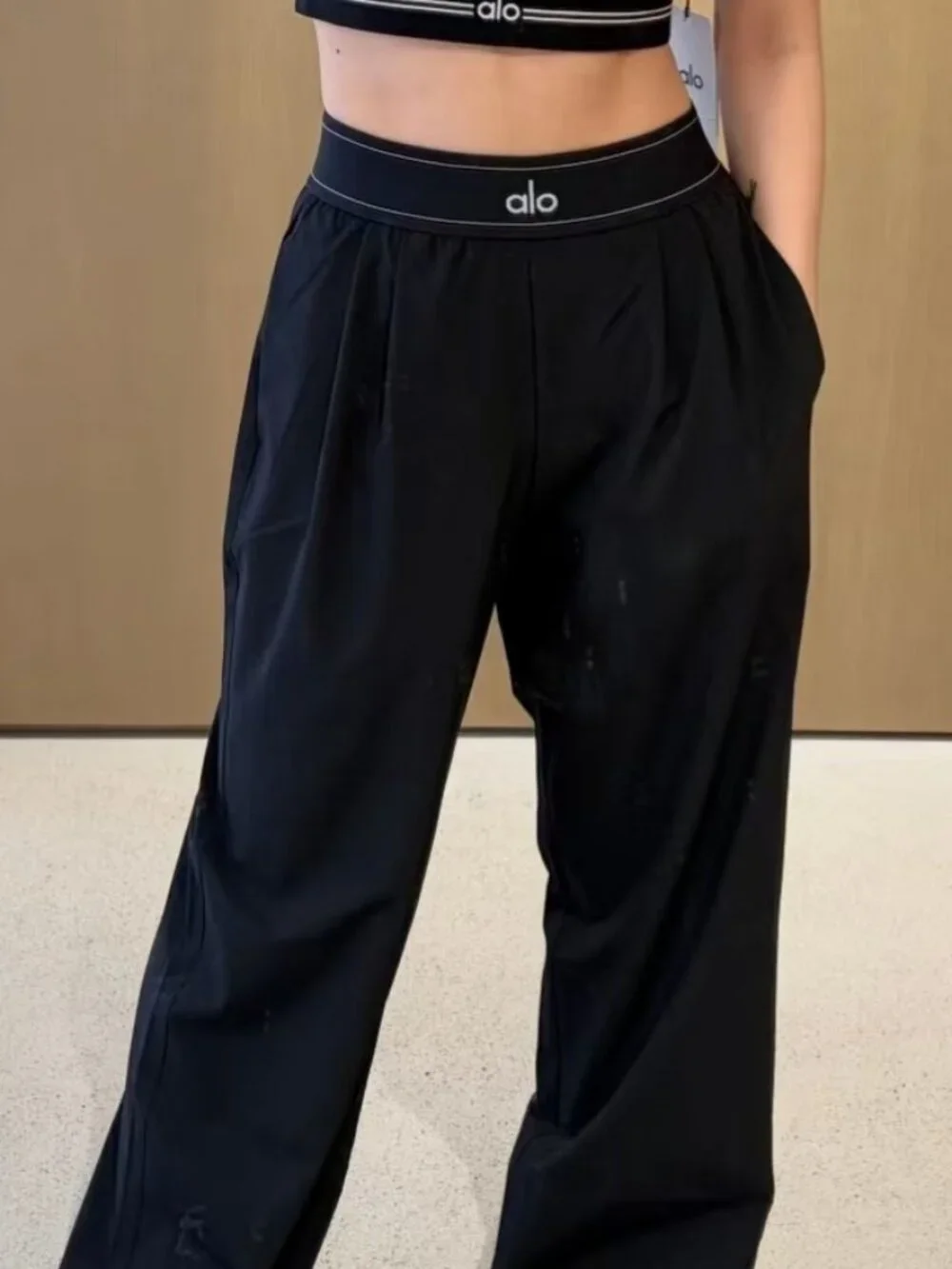 Black-Regular ALO Yoga Suit Up Wide&Straight Trouser Figure-Flattering🍣Chic NWT
